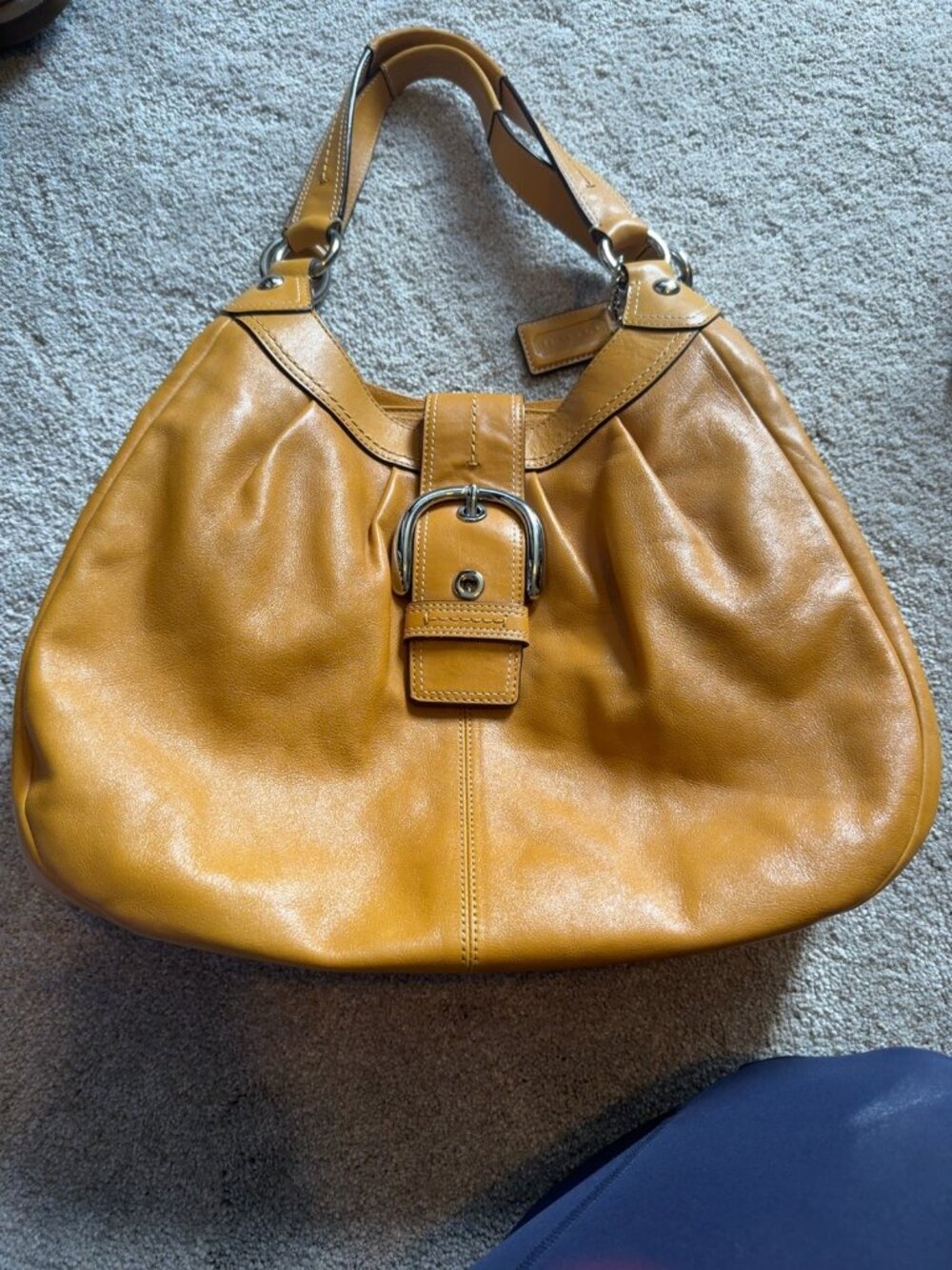 Coach Mustard Yellow Leather Hobo Shoulder Bag Buckle Y2K F16073